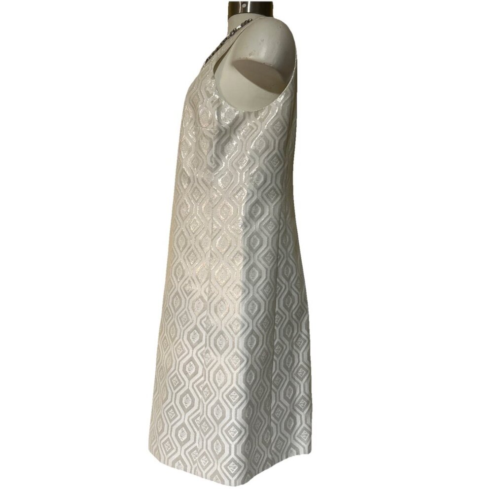 WHITE HOUSE BLACK MARKET Gold Geometric Rhinestone Jewel Neck Sheath Dress 6 - Picture 7 of 11